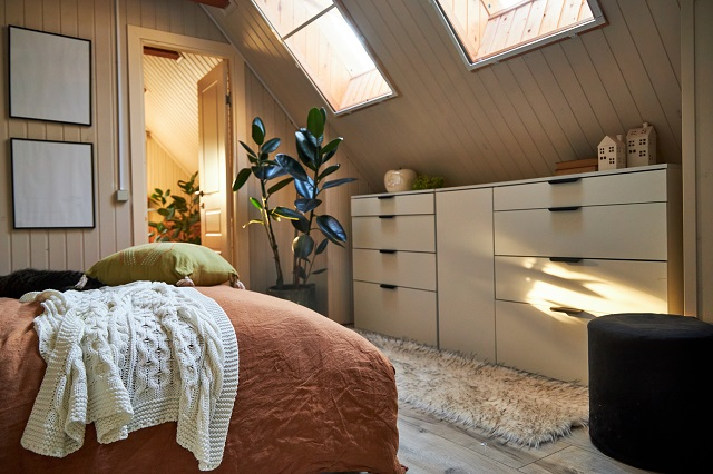 Bedroom with skylights