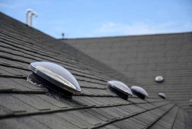 Dome skylights on a roof