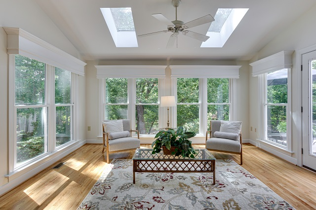 Living room or sunroom with skylights for homes