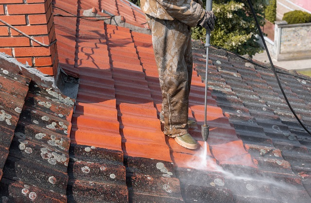 Roof cleaning with low-pressure or high-pressure wash