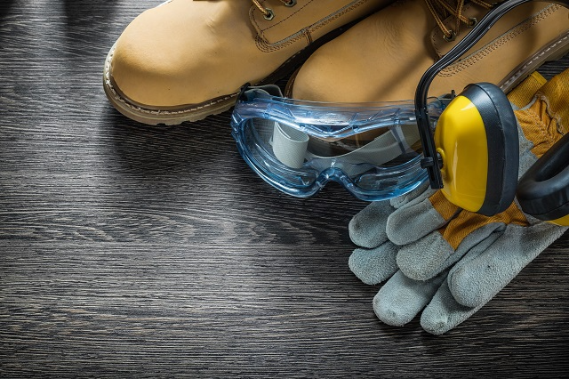 Safety glasses, work boots, and gloves